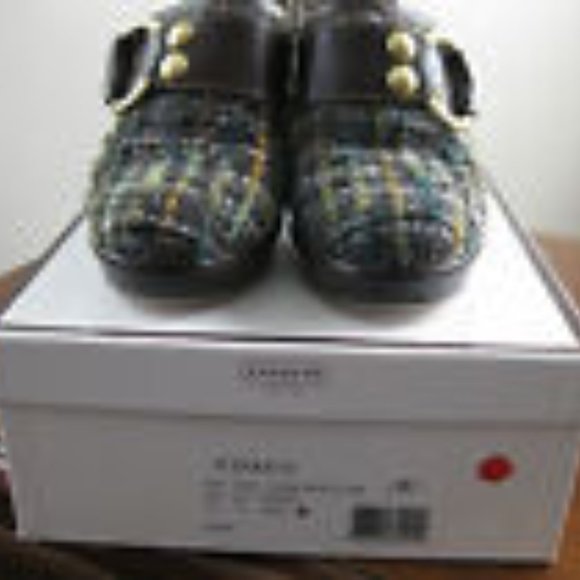 COACH PRE-OWNED CLAUDE BOUCLE TWEED LEATHER MULE SLIDE HIGH HEEL GREEN 7 - Picture 5 of 10